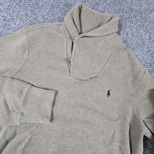 Polo Ralph Lauren Shawl Collar Sweatshirt Tan Mens Medium‎ Embroidered Pony